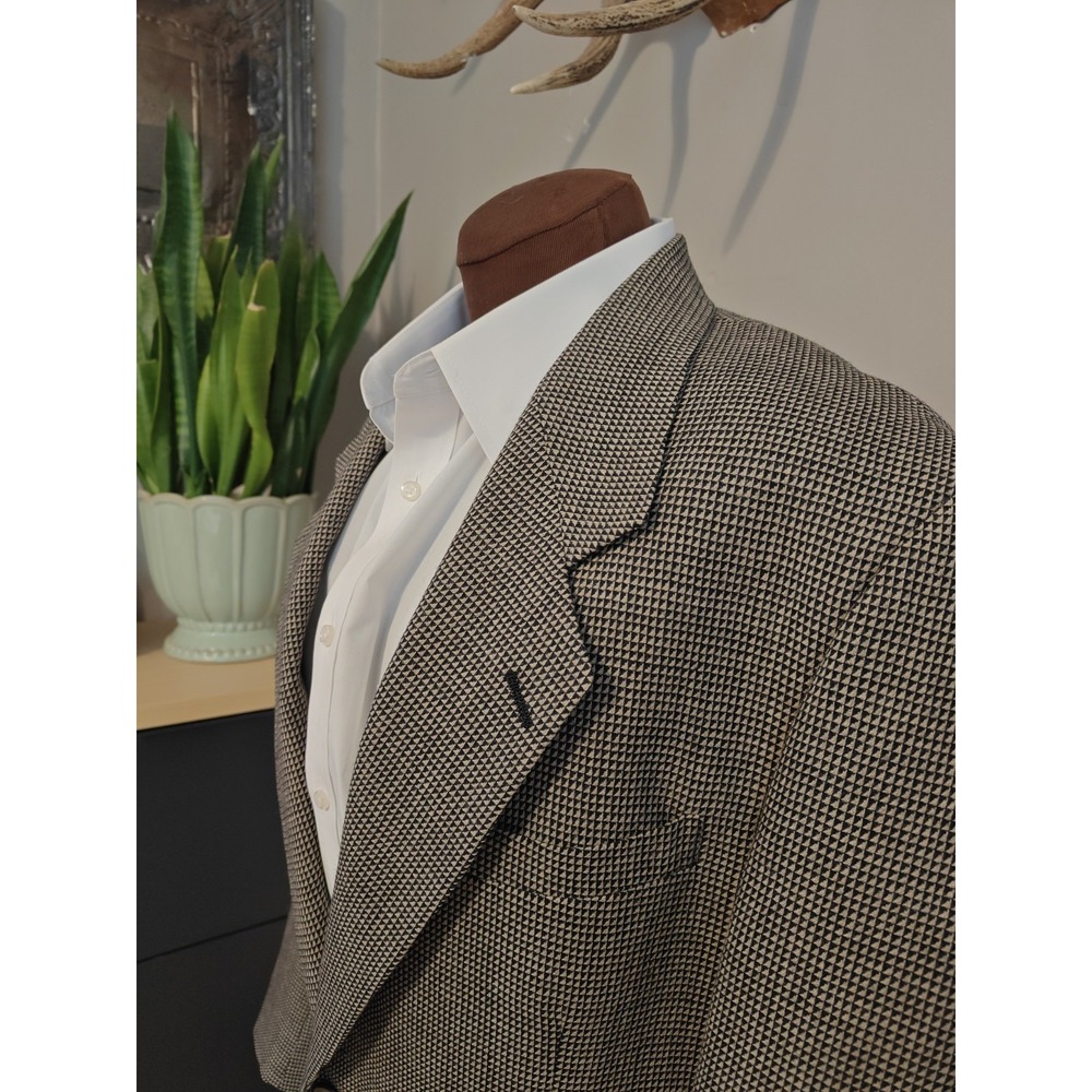 Vtg Nino Cerruti Mens Sports Coat 39R Beige Geometric Wool Blazer Made in USA